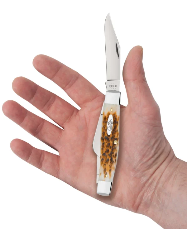 Peach Seed Jigged Amber Bone Large Stockman - Image 4